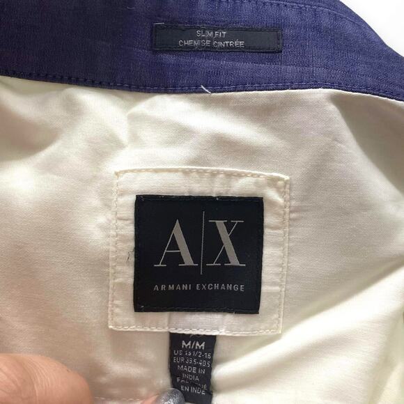 00s ARMANI EXCHANGE Vintage Cream Blue Contrast Collar Button Up Shirt - Picture 4 of 5